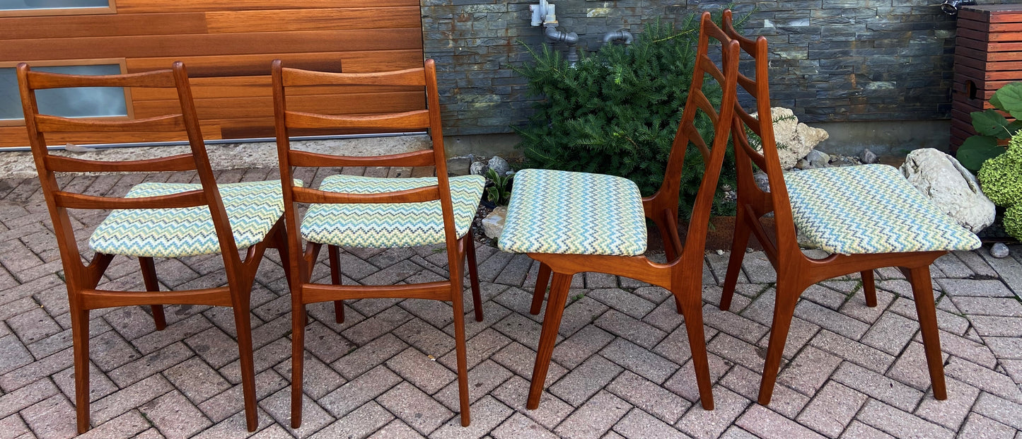 4 REFINISHED Danish Mid Century Modern Ladder-Back Teak Chairs