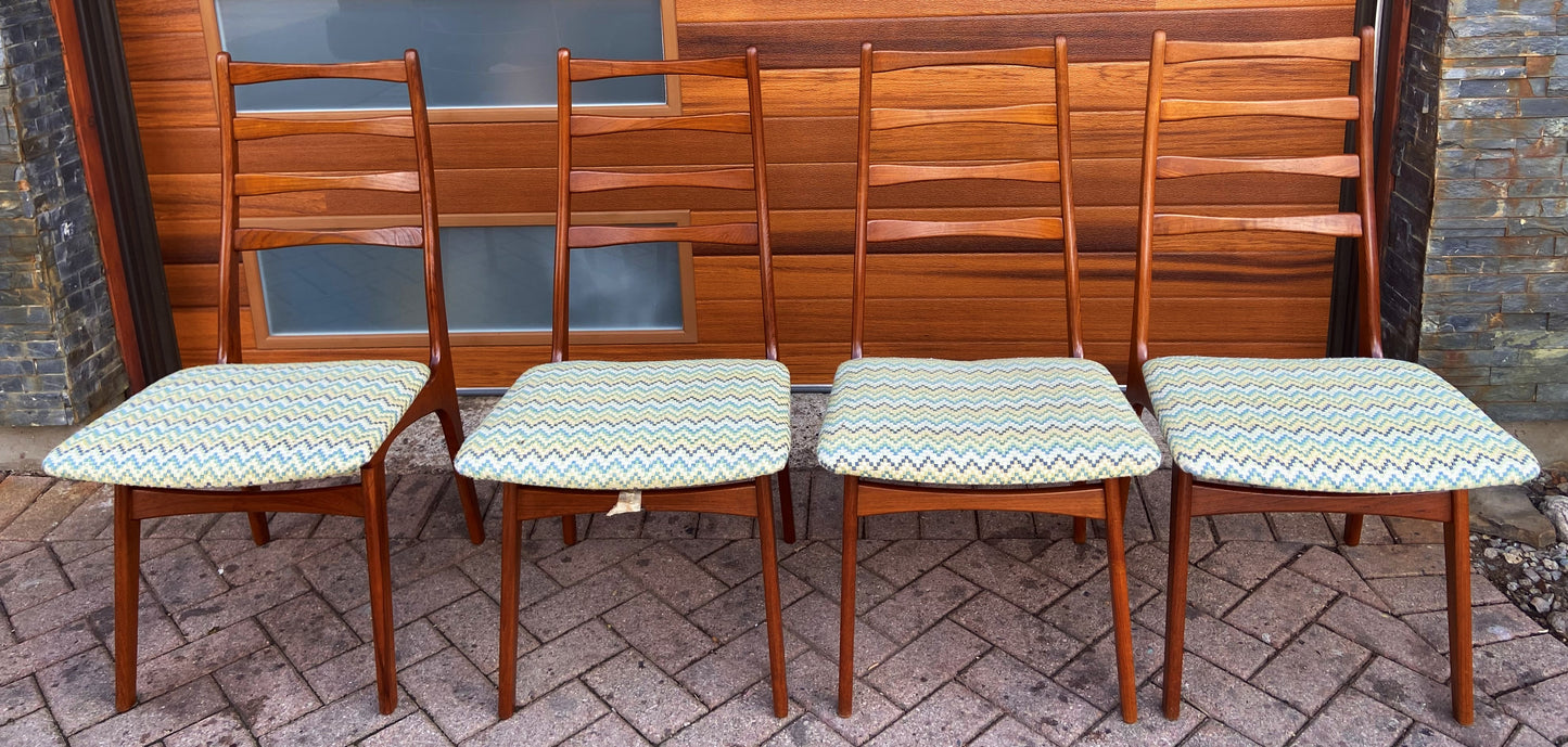 4 REFINISHED Danish Mid Century Modern Ladder-Back Teak Chairs