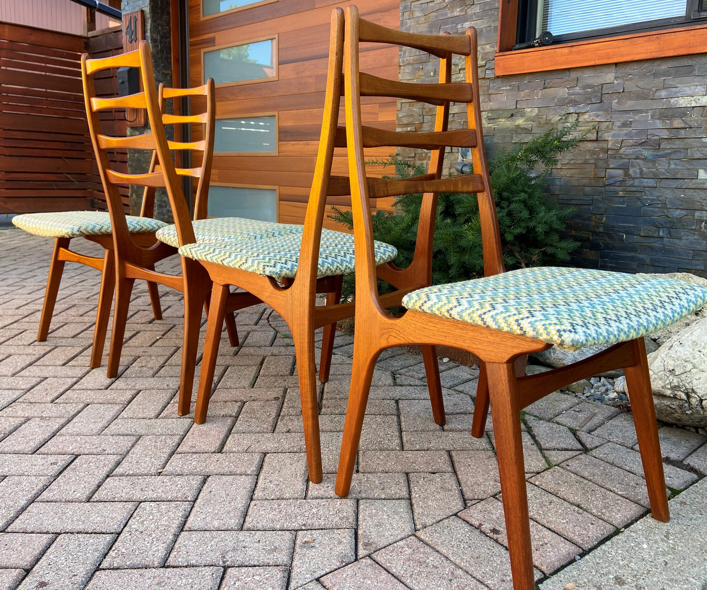 4 REFINISHED Danish Mid Century Modern Ladder-Back Teak Chairs