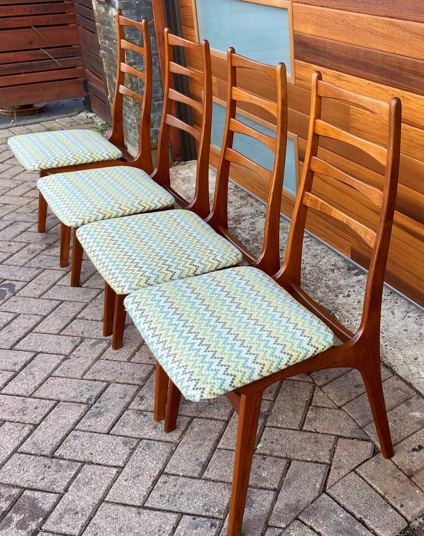 4 REFINISHED Danish Mid Century Modern Ladder-Back Teak Chairs