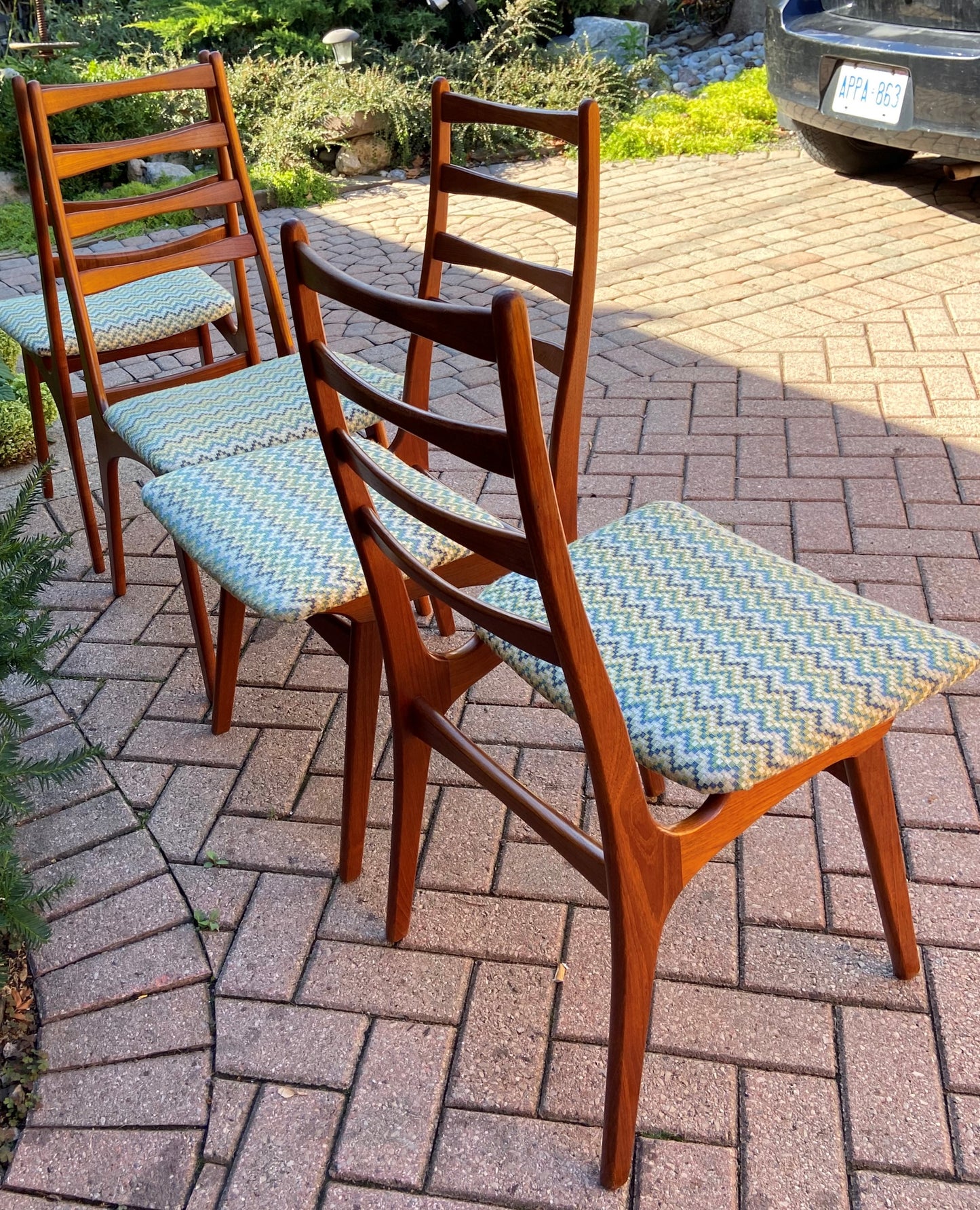 4 REFINISHED Danish Mid Century Modern Ladder-Back Teak Chairs