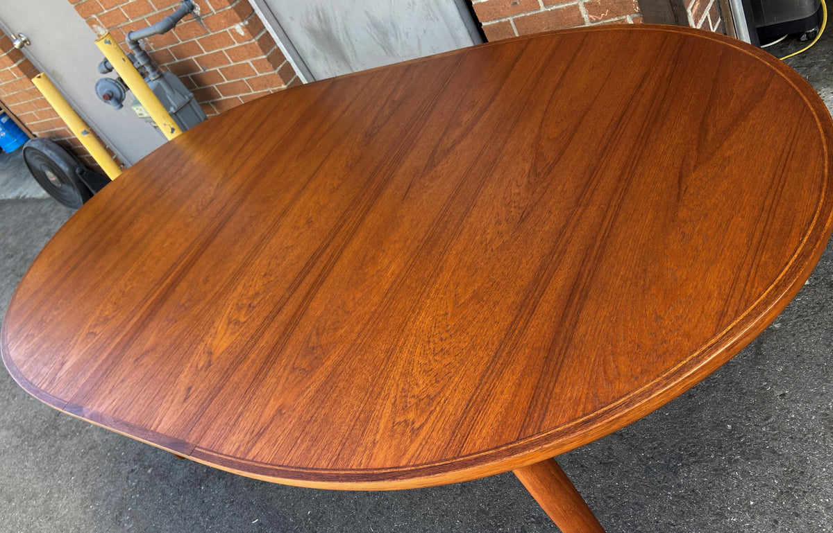 REFINISHED Danish Mid Century Modern Teak Table Oval w 1 Leaf 70