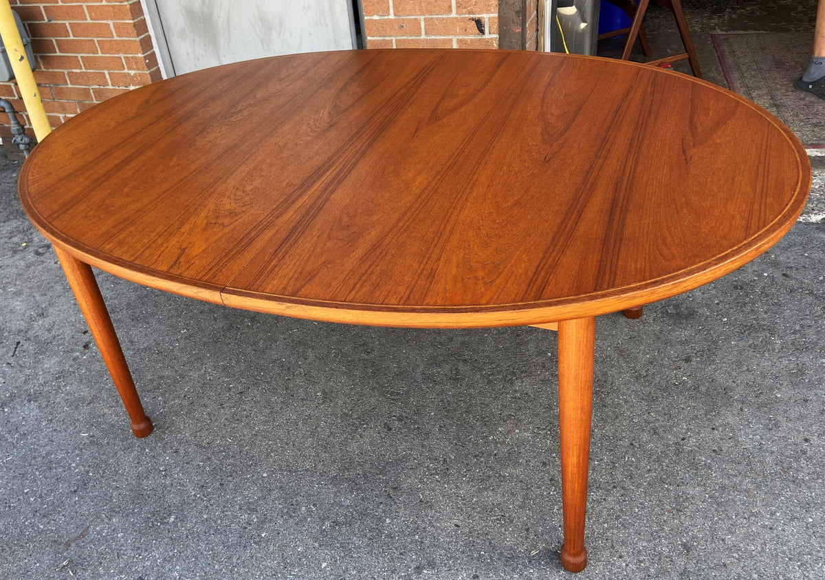 REFINISHED Danish Mid Century Modern Teak Table Oval w 1 Leaf 70
