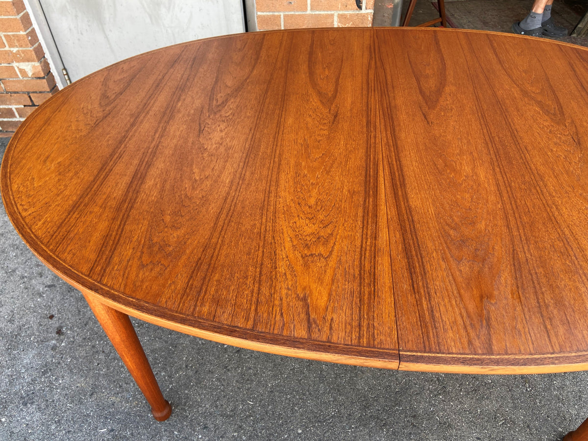 REFINISHED Danish Mid Century Modern Teak Table Oval w 1 Leaf 70