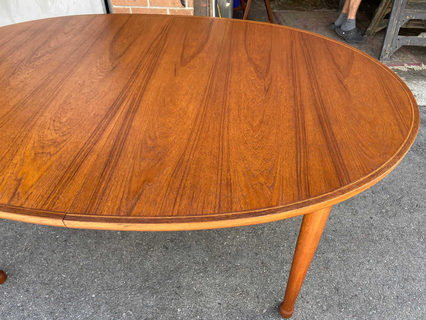 REFINISHED Danish Mid Century Modern Teak Table Oval w 1 Leaf 70" - 90"