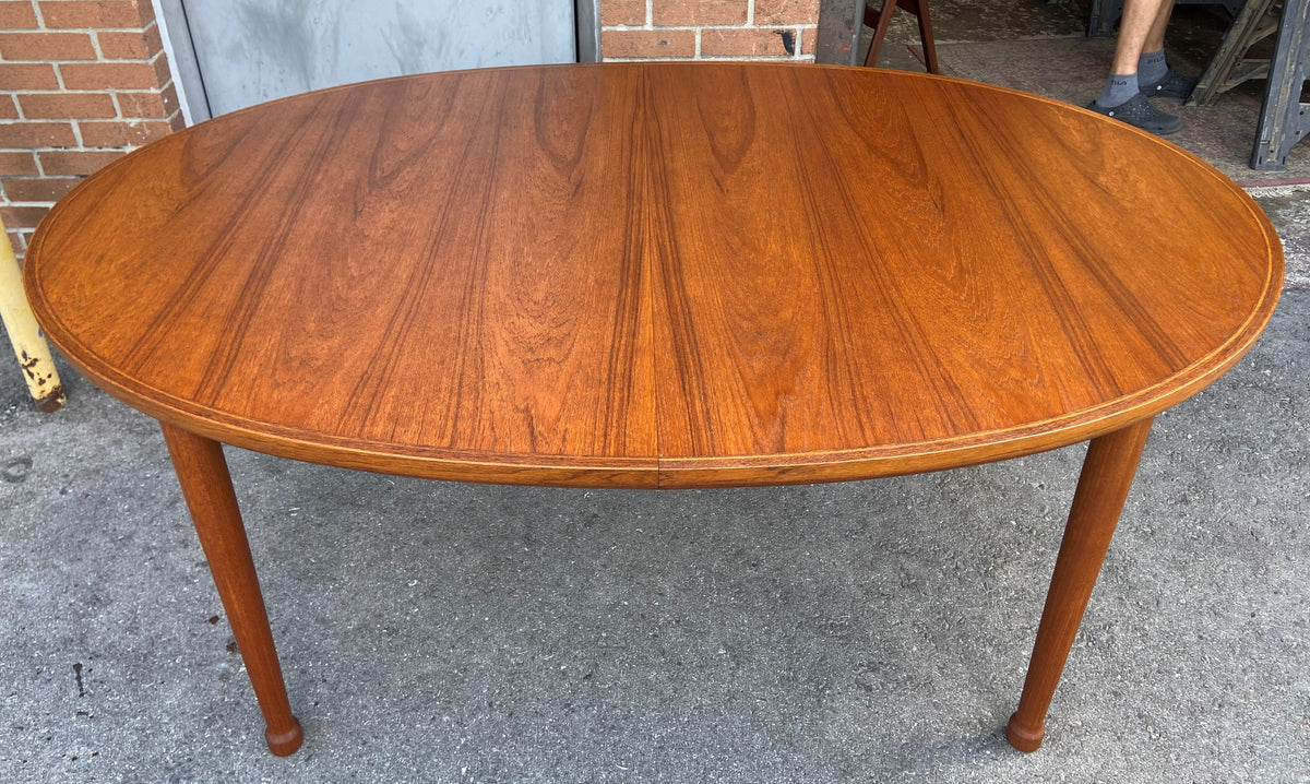REFINISHED Danish Mid Century Modern Teak Table Oval w 1 Leaf 70