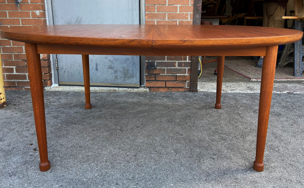 REFINISHED Danish Mid Century Modern Teak Table Oval w 1 Leaf 70