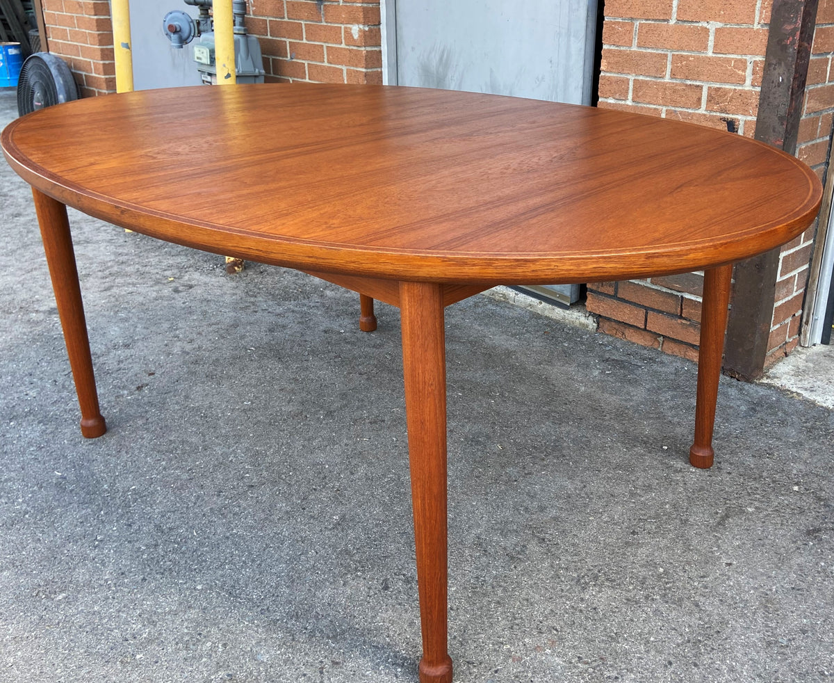 REFINISHED Danish Mid Century Modern Teak Table Oval w 1 Leaf 70