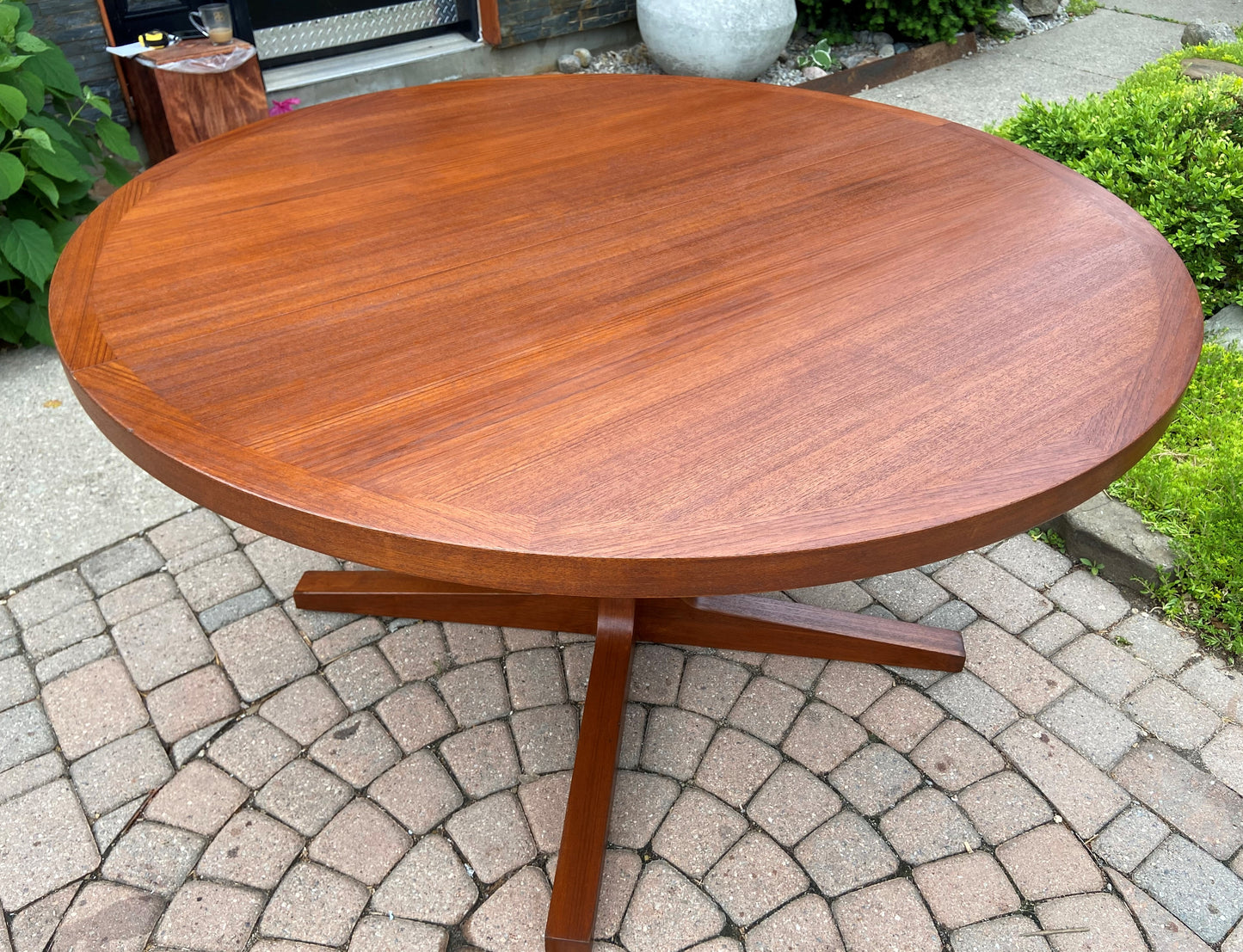 REFINISHED Danish Mid Century Modern Teak Dining Table w 2 Leaves by Dyrlund 50.5" - 90"