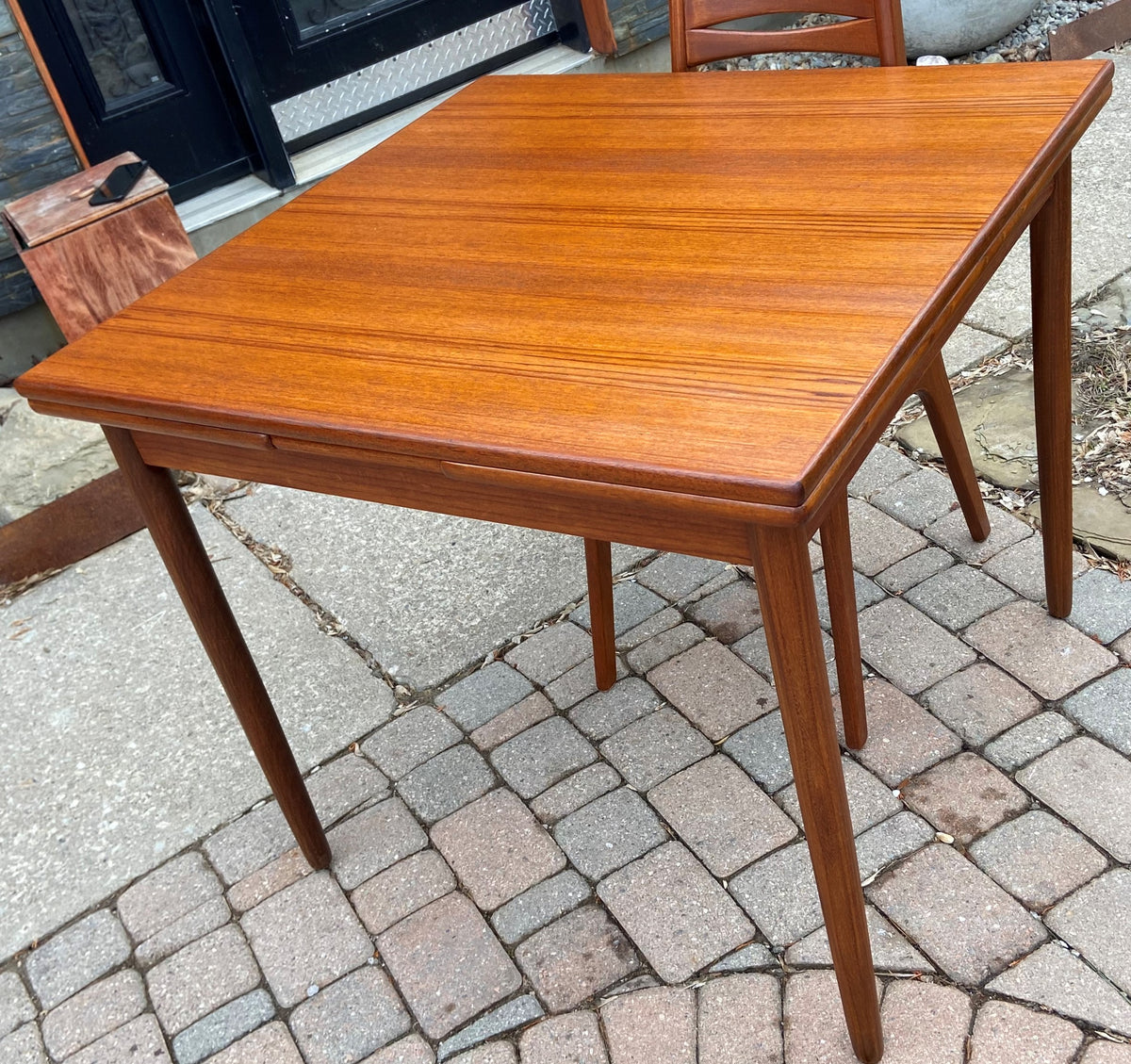 REFINISHED Danish Mid Century Modern Teak Table Draw Leaf, 33