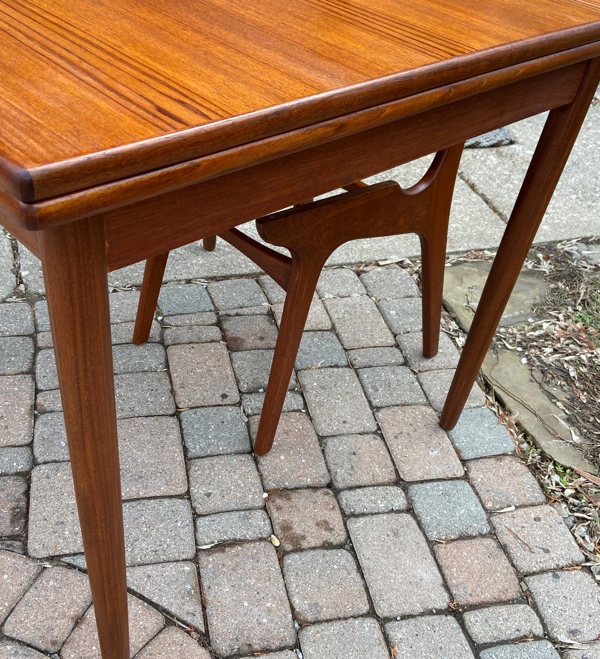 REFINISHED Danish Mid Century Modern Teak Table Draw Leaf, 33