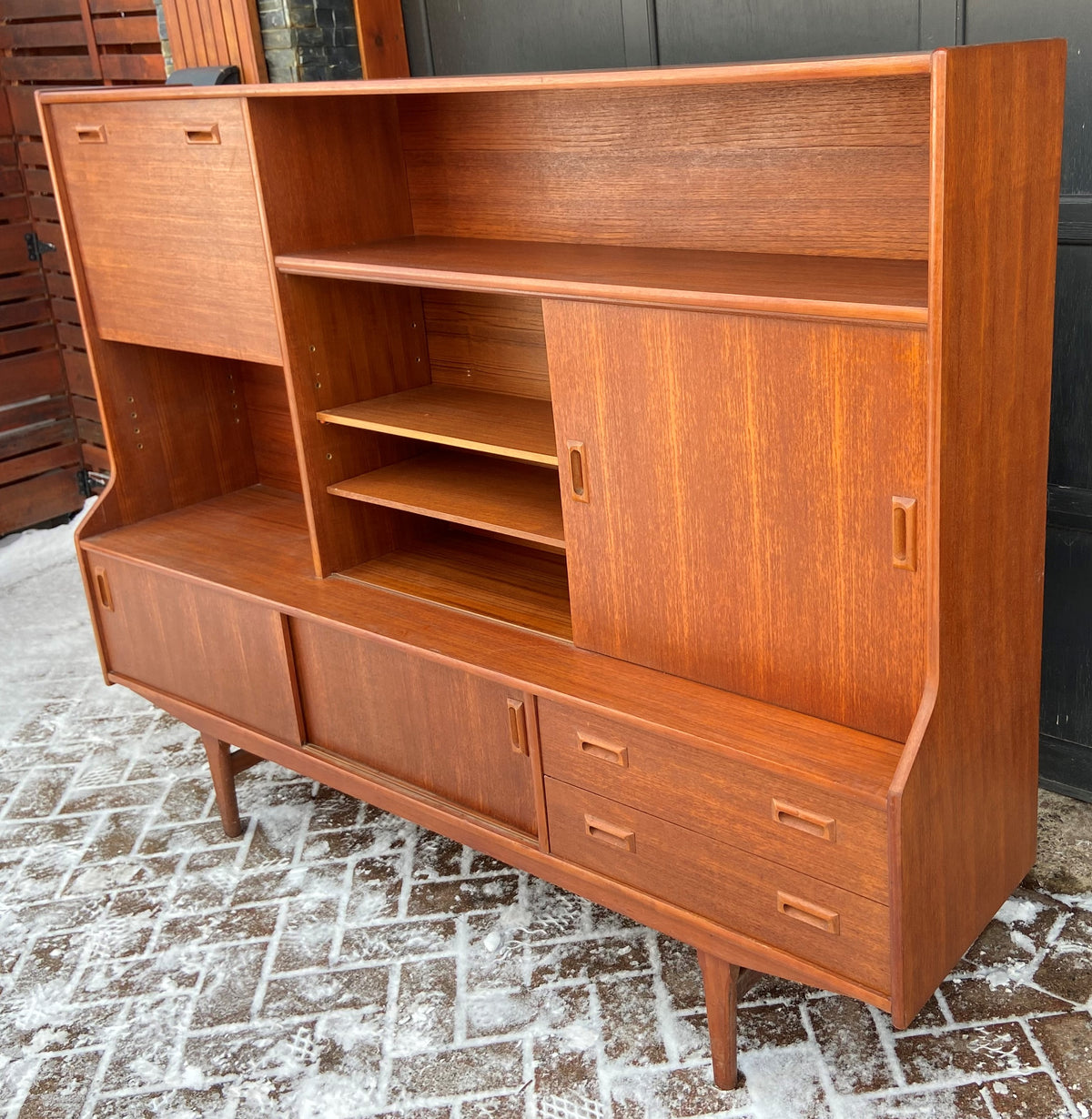 RESTORED MCM Teak Highboard 6 ft by Elliotts of Newbury, PERFECT, Narrow