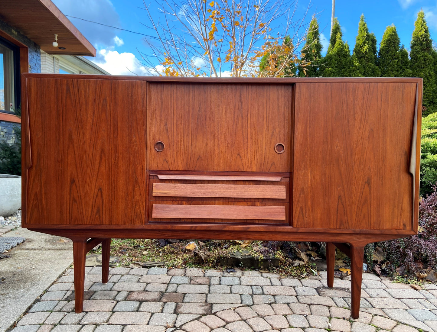 RESTORED Danish Mid Century Modern Teak High Board Sideboard