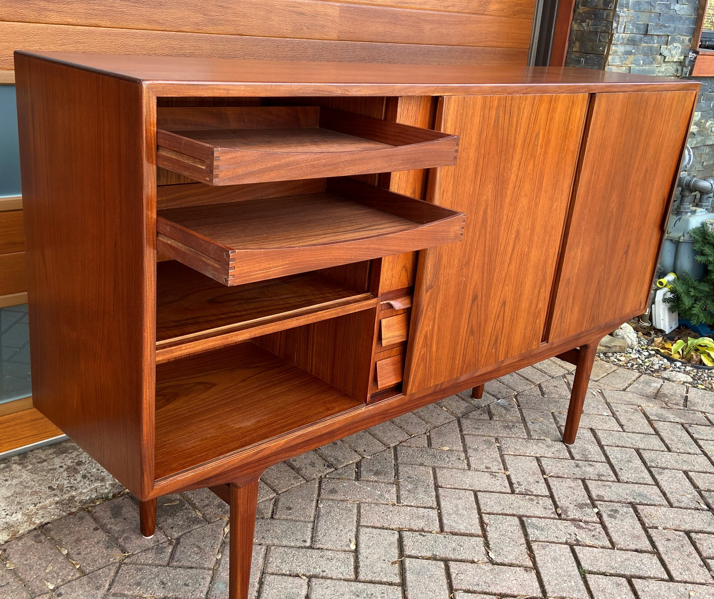 RESTORED Danish Mid Century Modern Teak High Board Sideboard