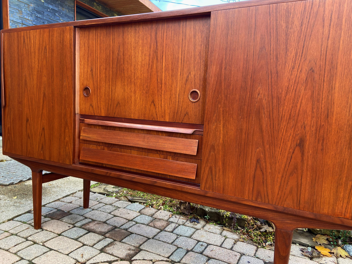 RESTORED Danish Mid Century Modern Teak High Board Sideboard