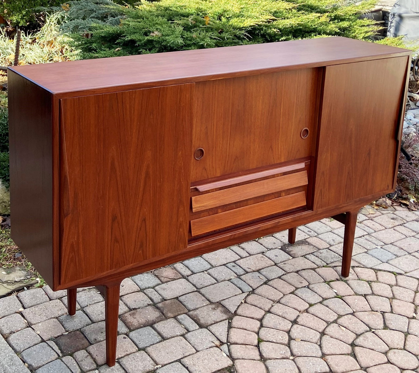 RESTORED Danish Mid Century Modern Teak High Board Sideboard