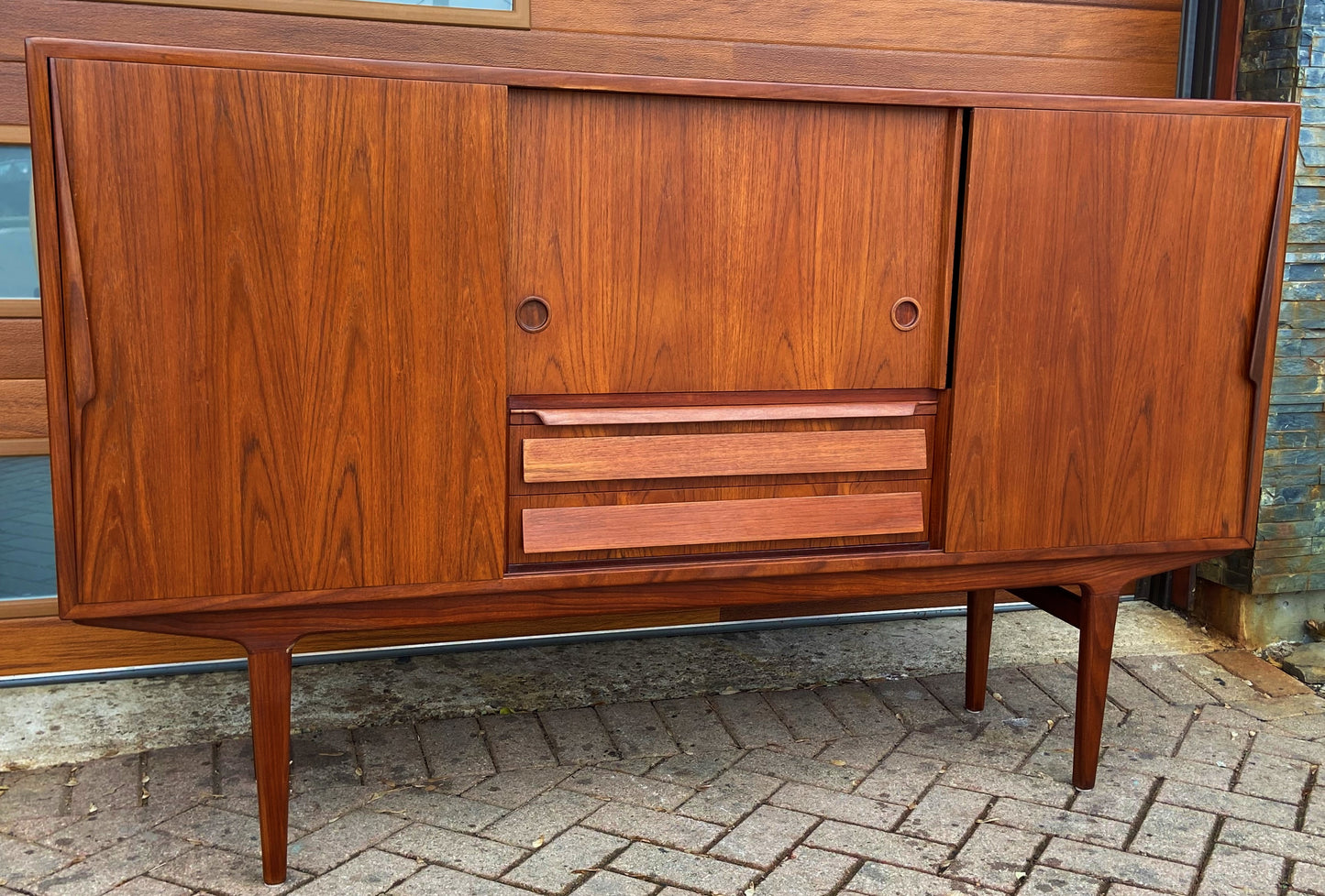 RESTORED Danish Mid Century Modern Teak High Board Sideboard