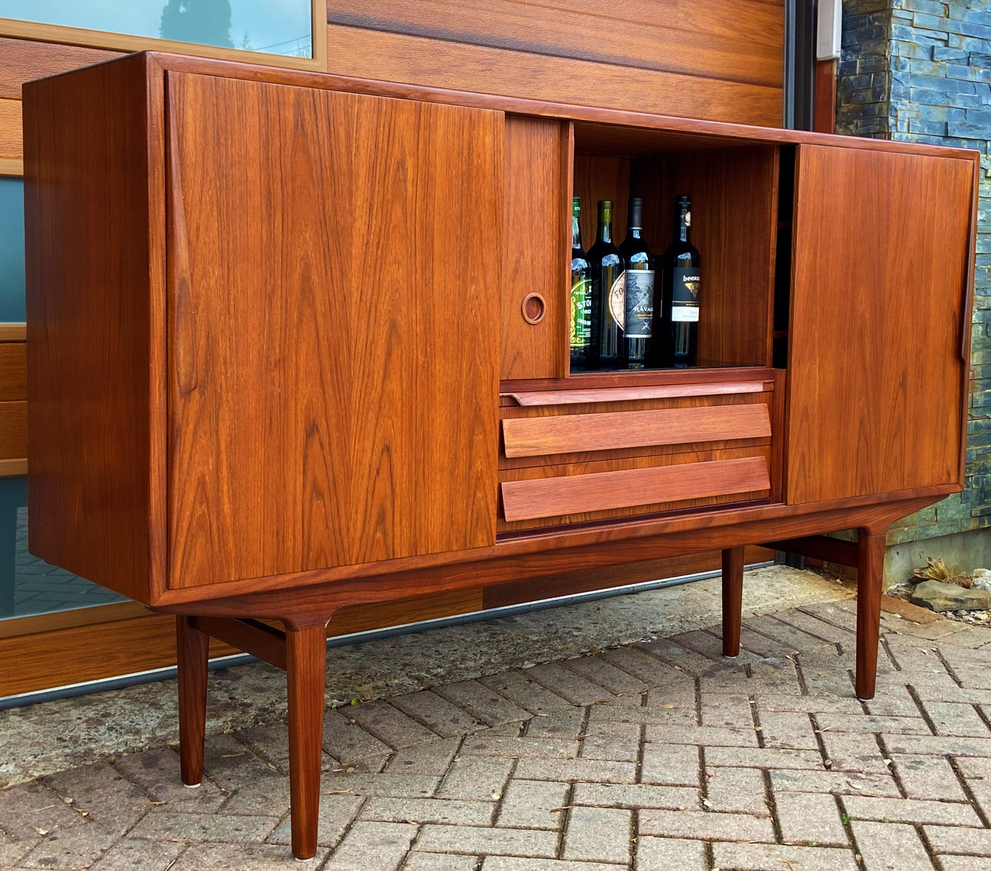 RESTORED Danish Mid Century Modern Teak High Board Sideboard