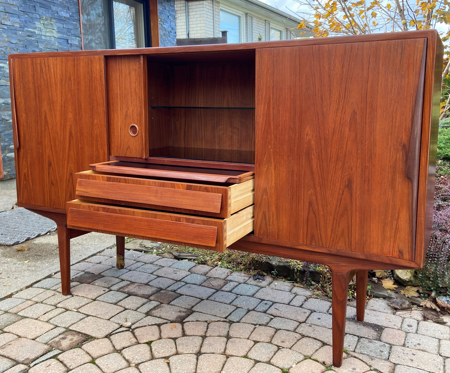 RESTORED Danish Mid Century Modern Teak High Board Sideboard