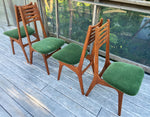 4 REFINISHED REUPHOLSTERED Danish MCM Teak Chairs, wool mohair seats 10