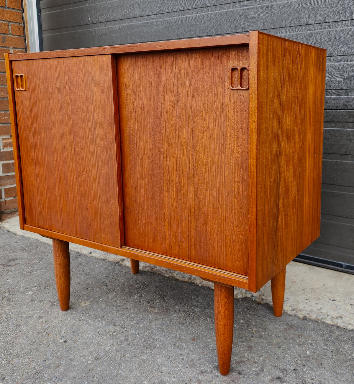 REFINISHED Danish Mid Century Modern Teak Cabinet w Sliding Doors 34