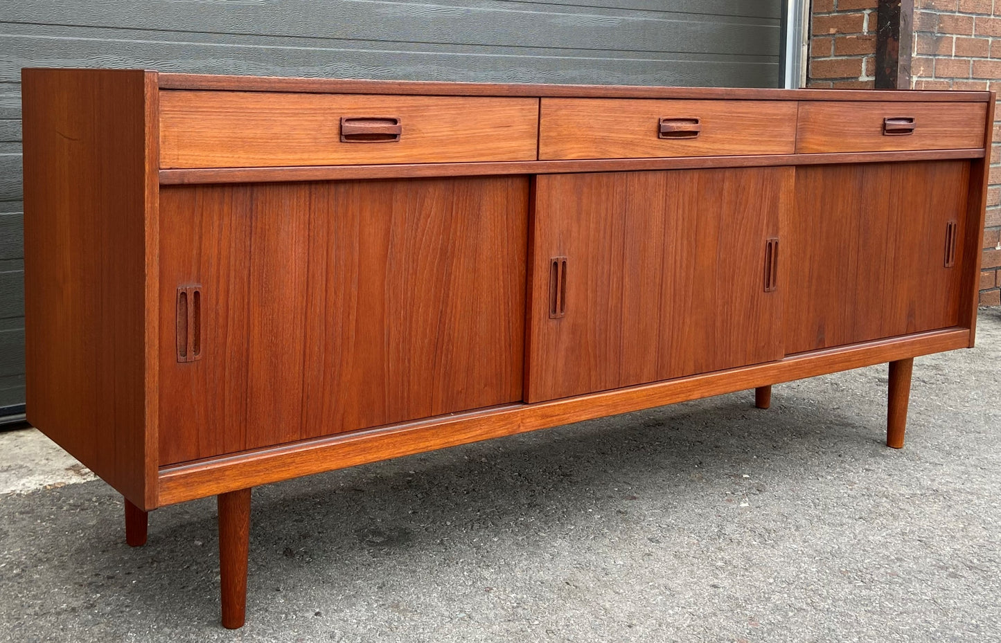 REFINISHED Danish Mid Century Modern Teak Sideboard Buffet 72"