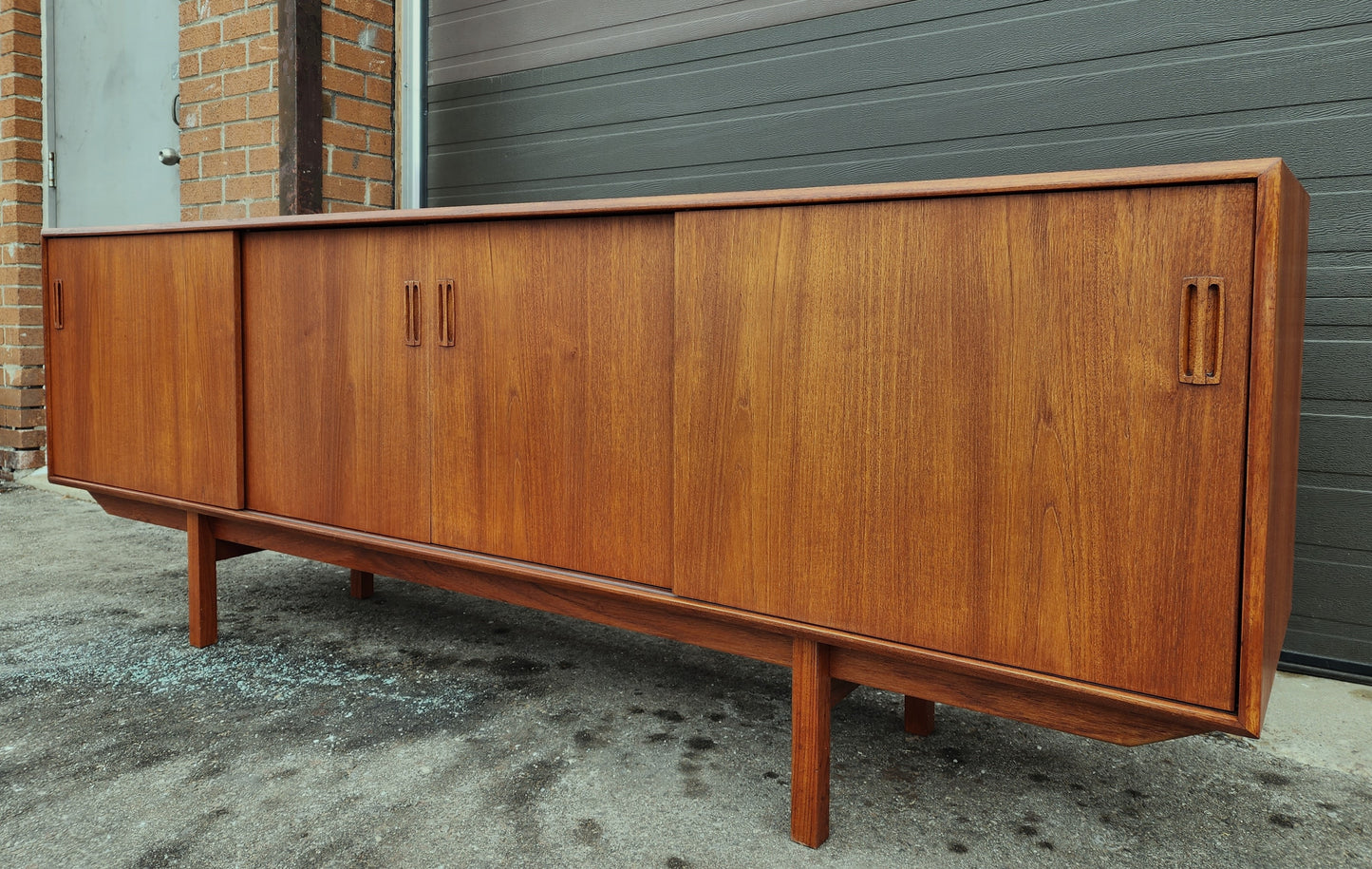 REFINISHED Danish Mid Century Modern Teak Sideboard Media TV Console 7 ft