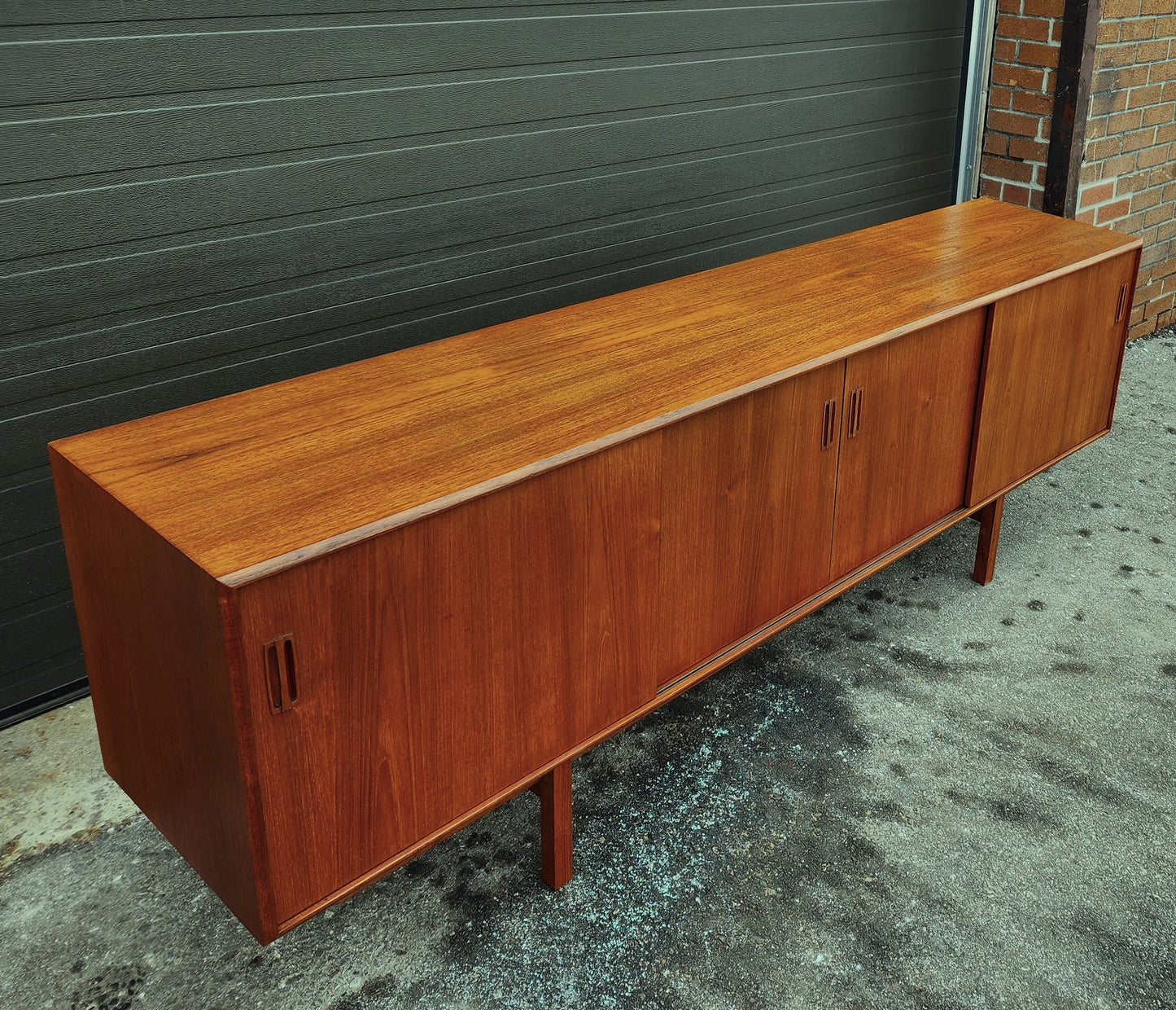 REFINISHED Danish Mid Century Modern Teak Sideboard Media TV Console 7 ft