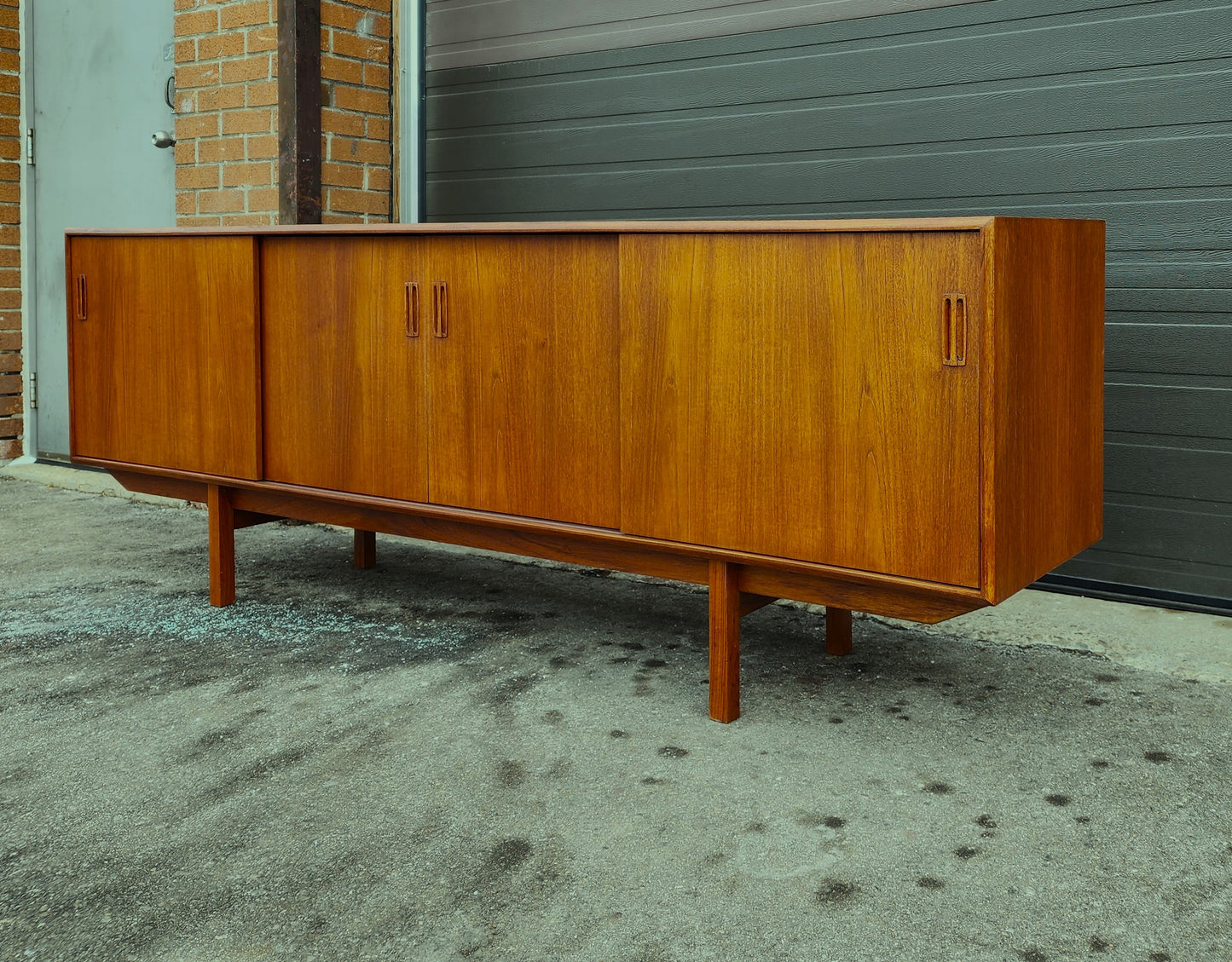 REFINISHED Danish Mid Century Modern Teak Sideboard Media TV Console 7 ft