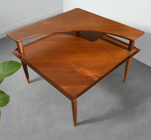 REFINISHED Danish MCM Teak Corner Two-Tier Table by Brande Mobelfabrik