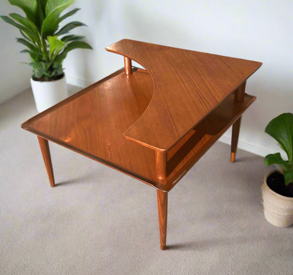 REFINISHED Danish MCM Teak Corner Two-Tier Table by Brande Mobelfabrik