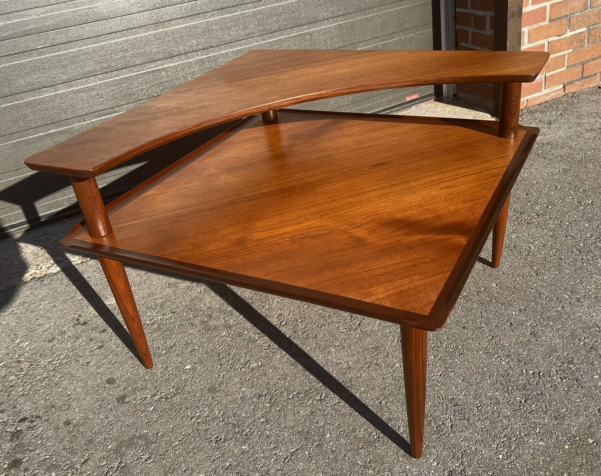 REFINISHED Danish MCM Teak Corner Two-Tier Table by Brande Mobelfabrik