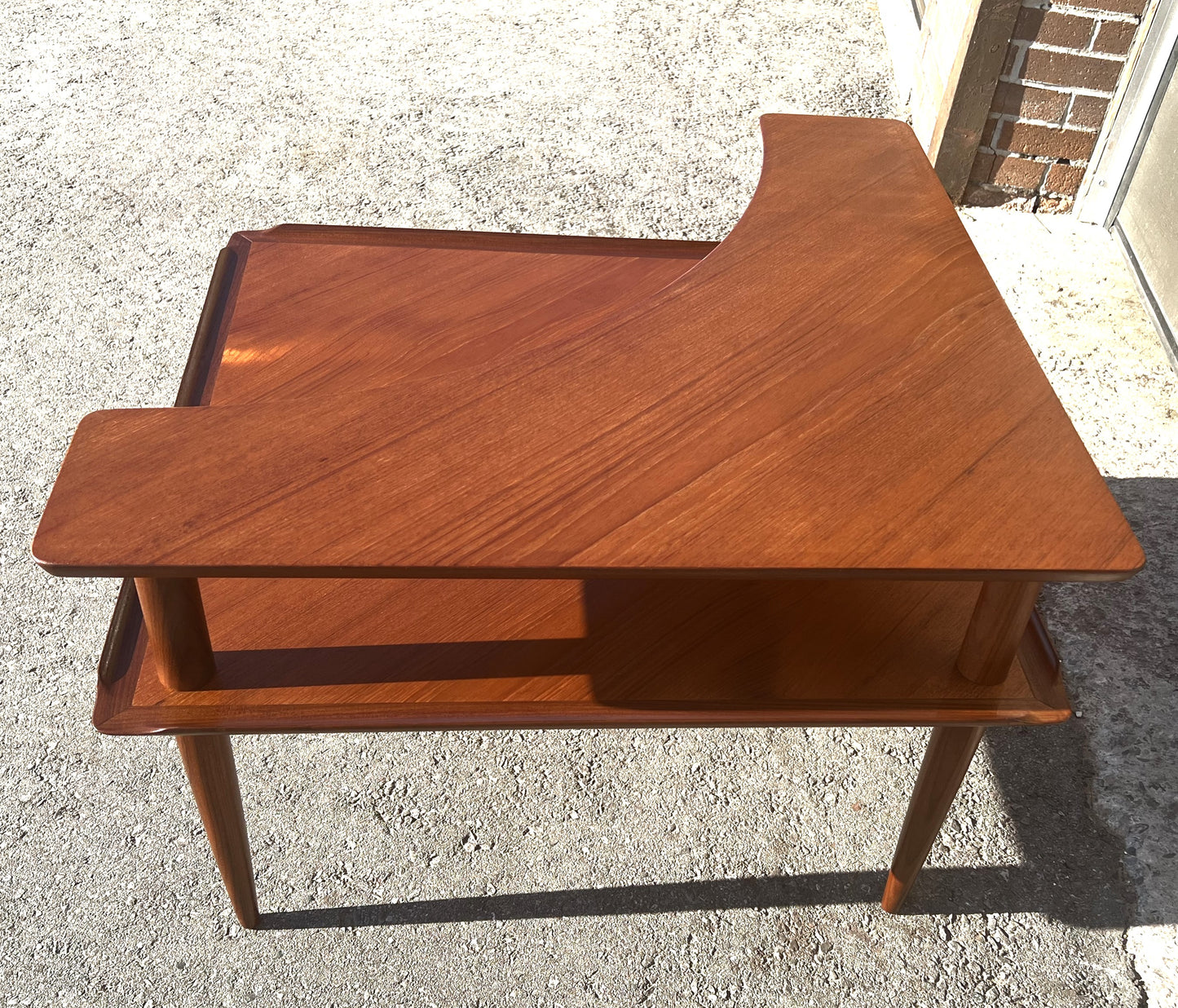 REFINISHED Danish MCM Teak Corner Two-Tier Table by Brande Mobelfabrik, 2 available