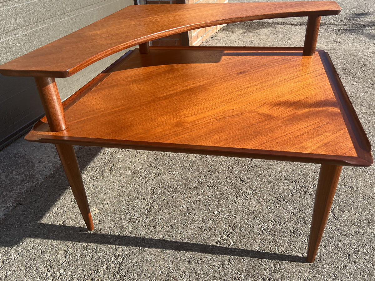 REFINISHED Danish MCM Teak Corner Two-Tier Table by Brande Mobelfabrik