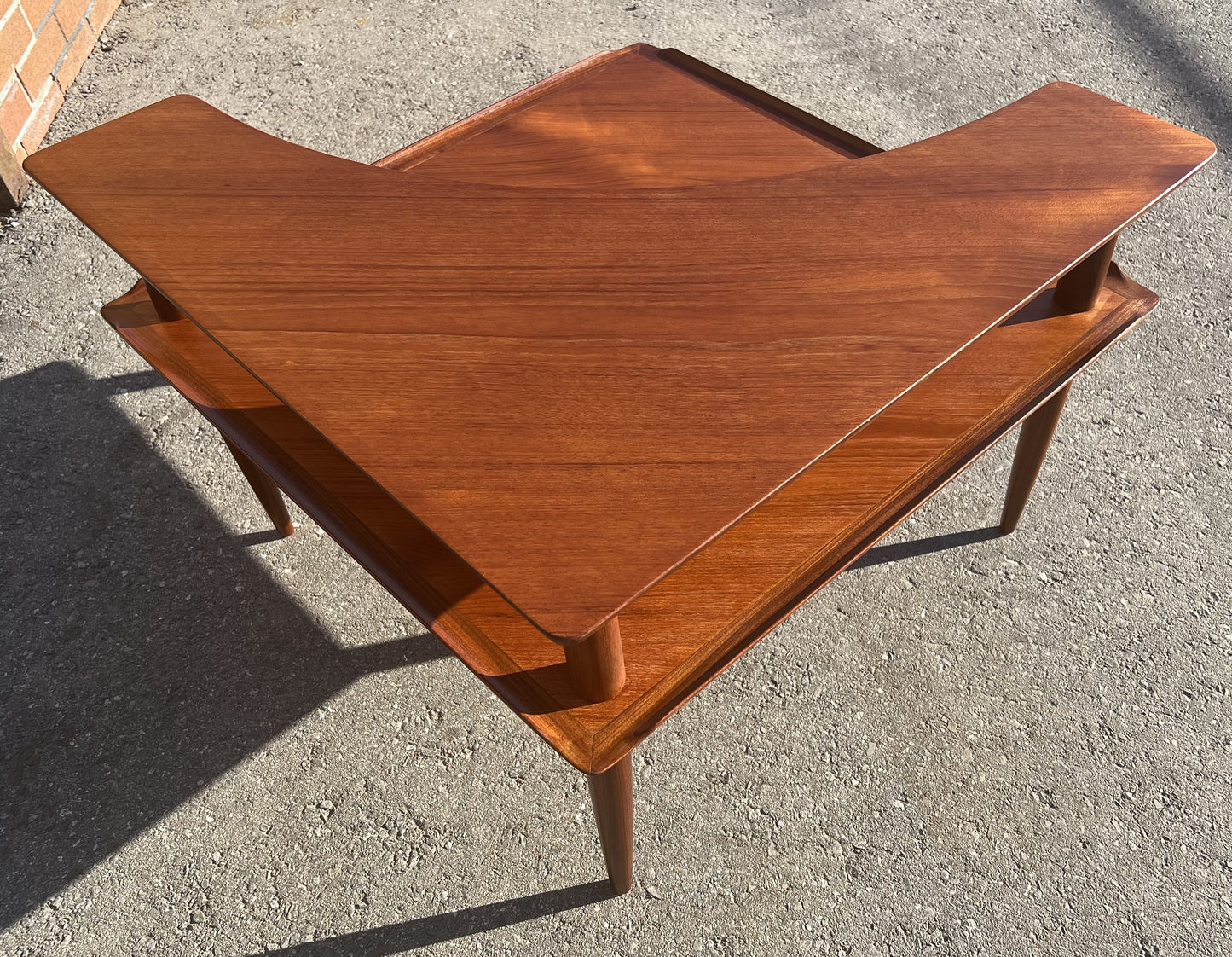 REFINISHED Danish MCM Teak Corner Two-Tier Table by Brande Mobelfabrik, 2 available