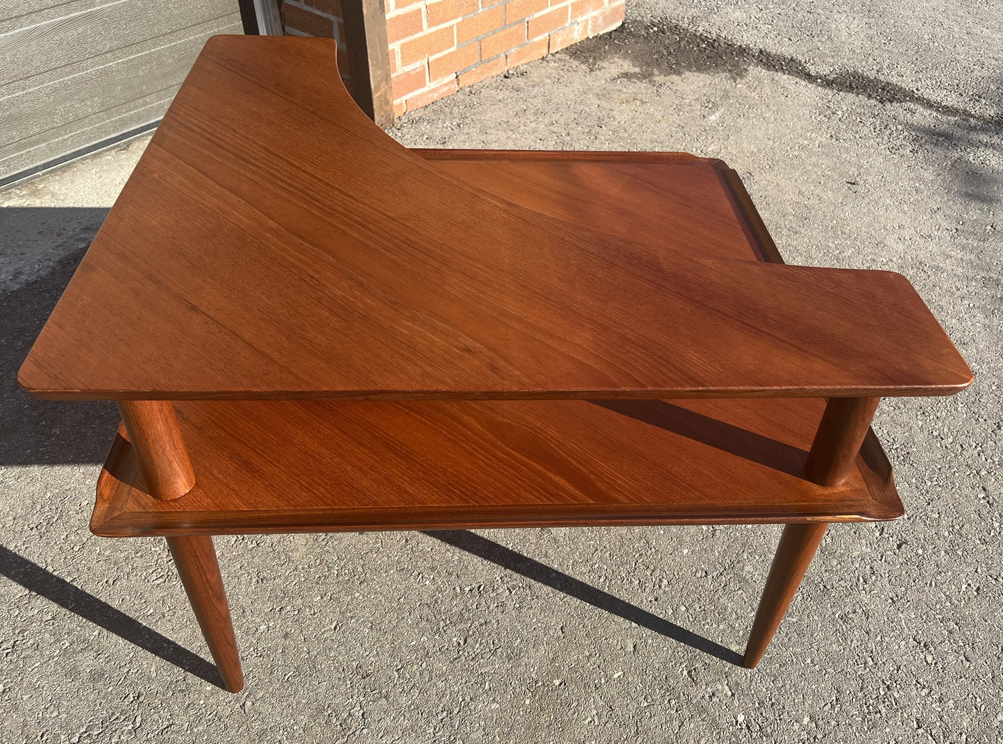 REFINISHED Danish MCM Teak Corner Two-Tier Table by Brande Mobelfabrik, 2 available
