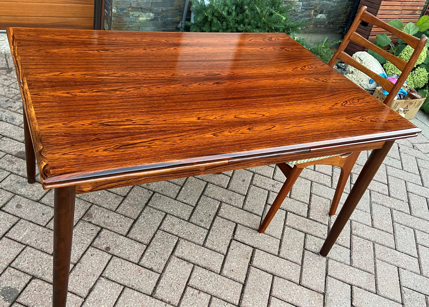 RESTORED Danish Mid Century Modern Rosewood Draw Leaf Table 51" - 91"