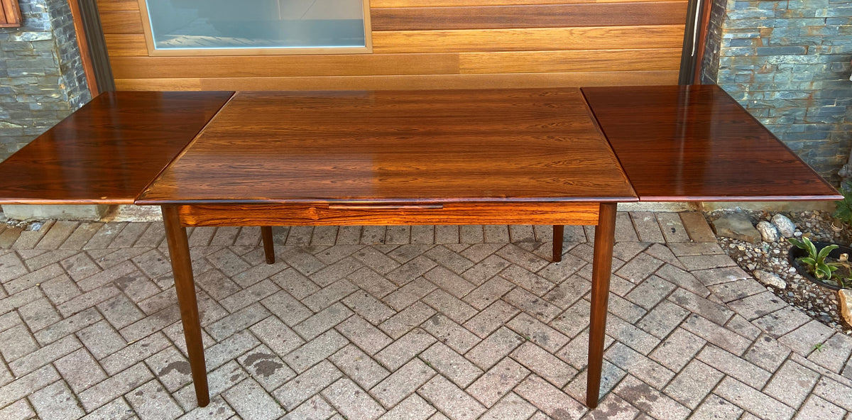 RESTORED Danish Mid Century Modern Rosewood Draw Leaf Table 51