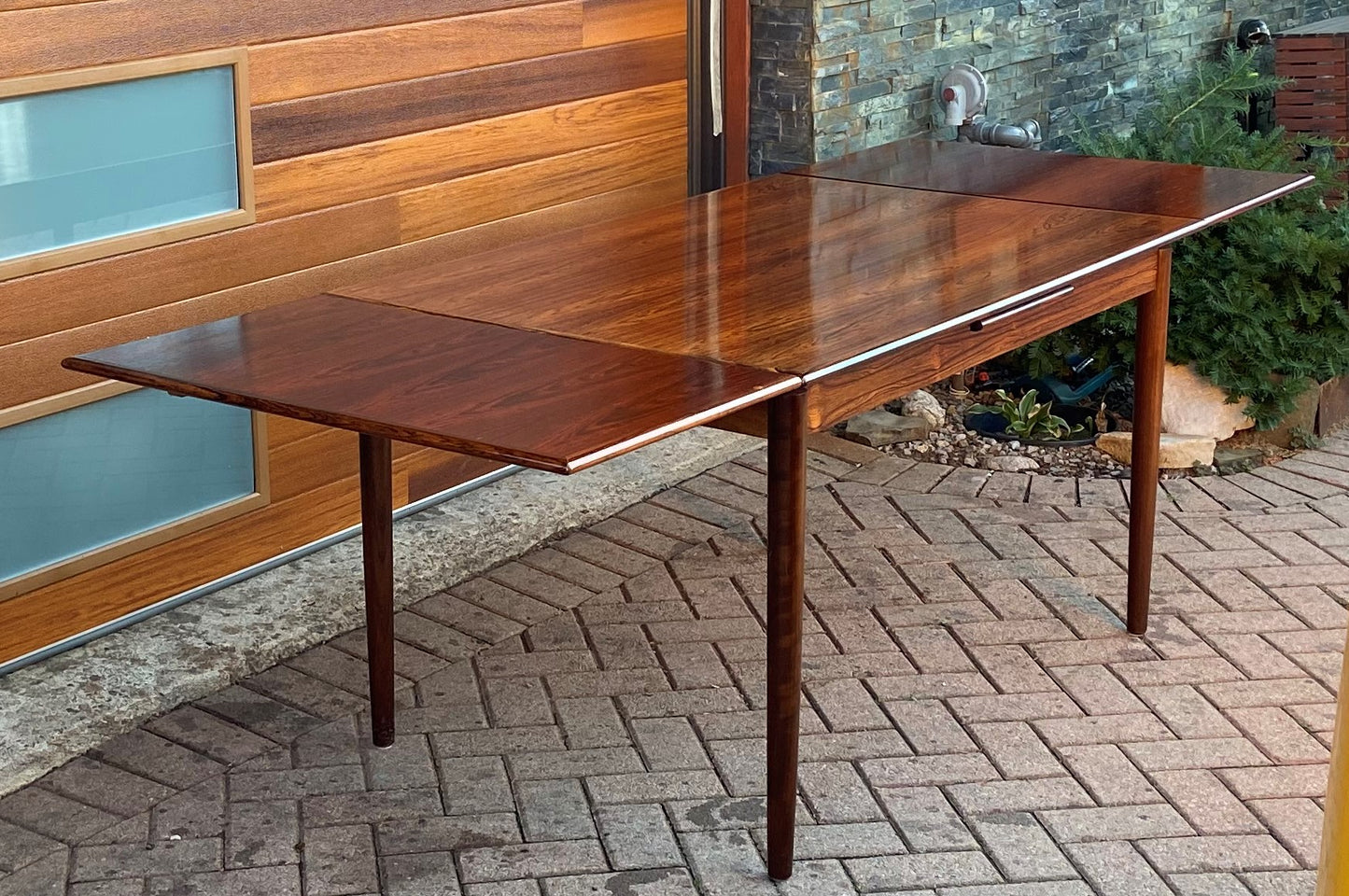 RESTORED Danish Mid Century Modern Rosewood Draw Leaf Table 51" - 91"