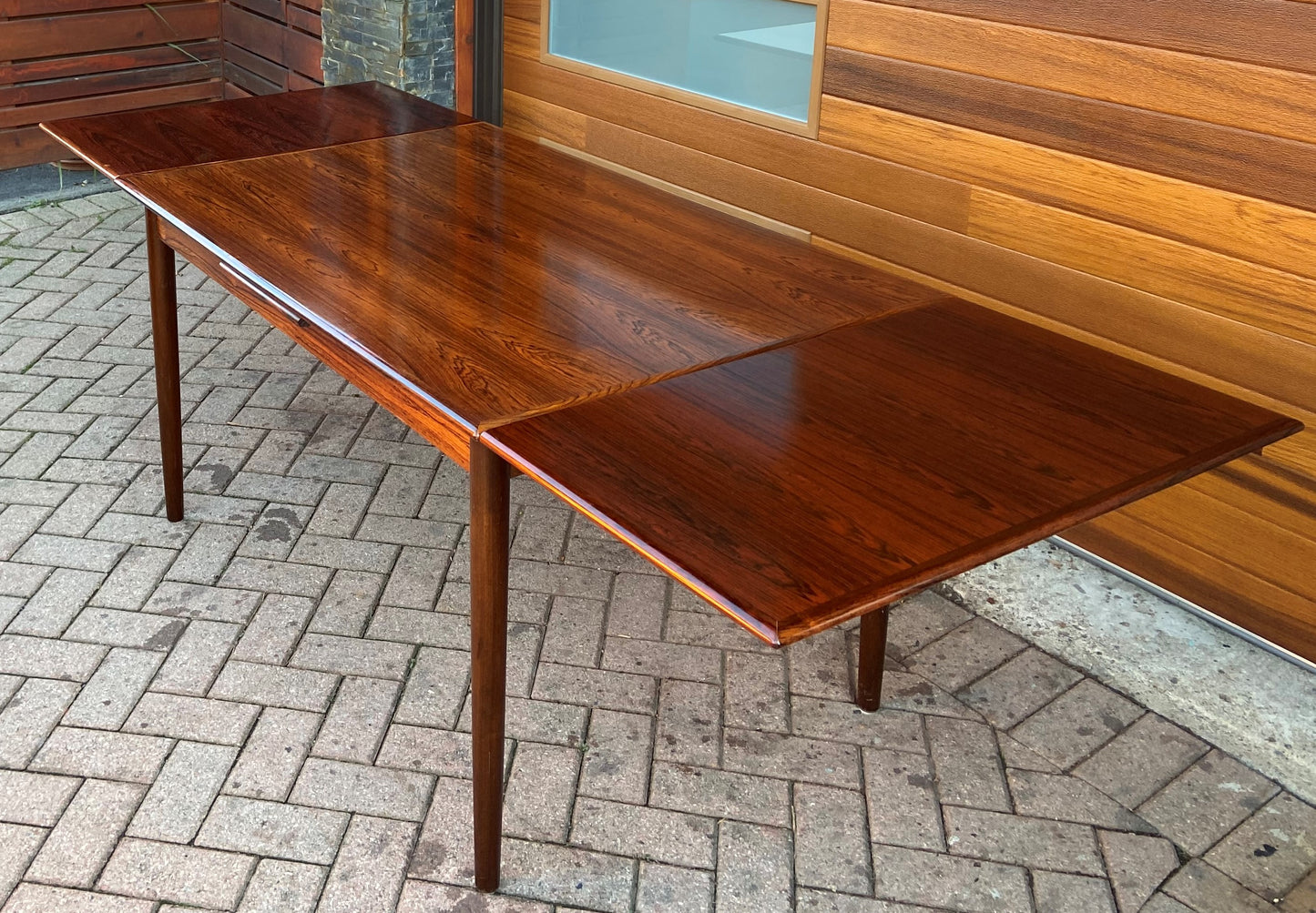 RESTORED Danish Mid Century Modern Rosewood Draw Leaf Table 51" - 91"