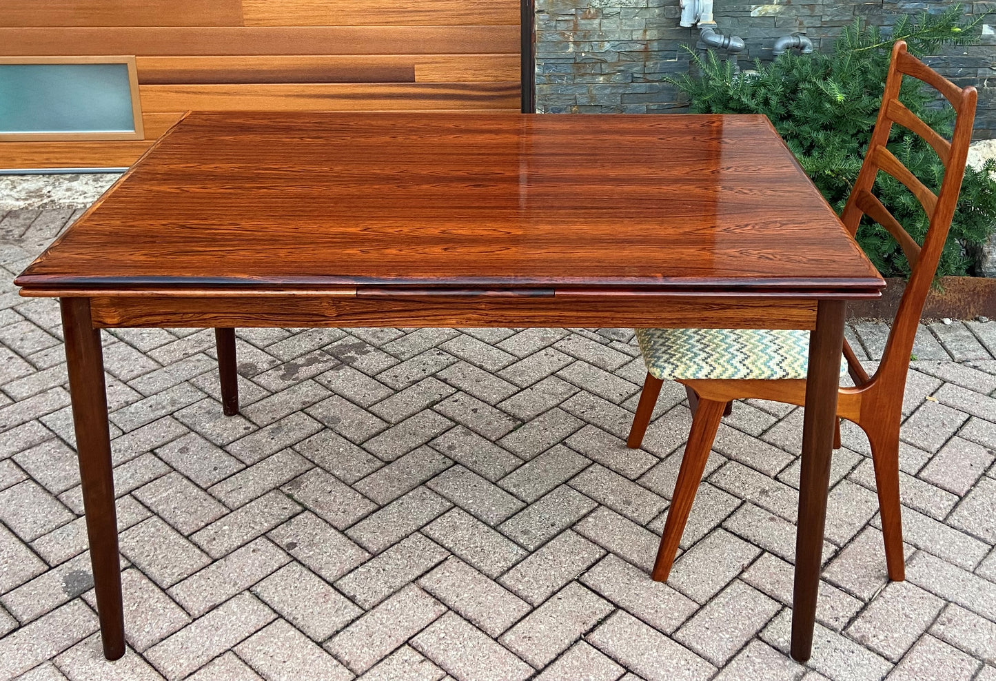 RESTORED Danish Mid Century Modern Rosewood Draw Leaf Table 51" - 91"