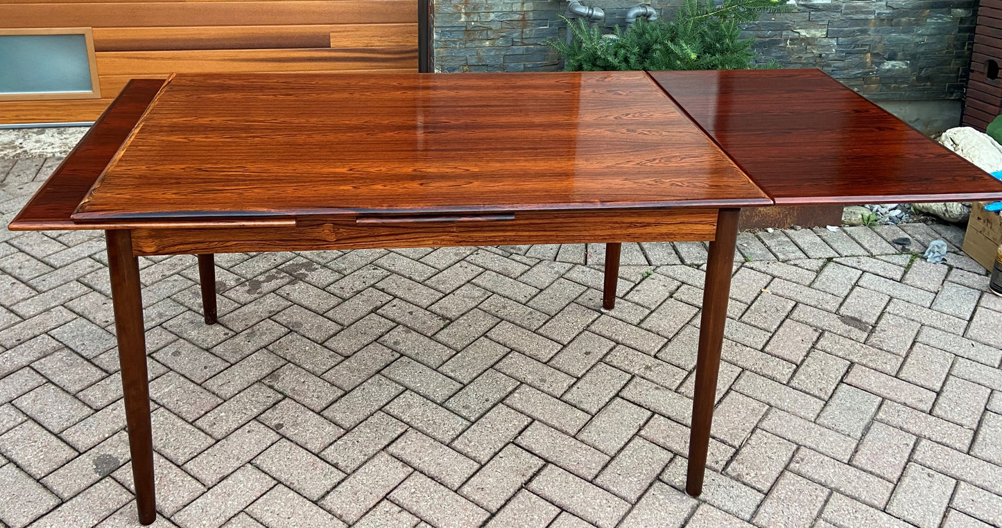 RESTORED Danish Mid Century Modern Rosewood Draw Leaf Table 51" - 91"