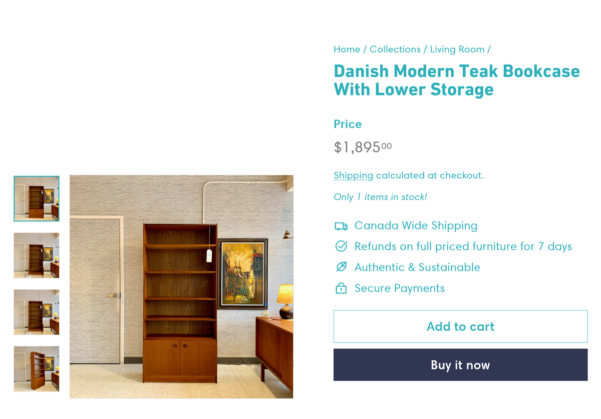 REFINISHED Mid Century Modern Teak Shelving Unit, made in Finland