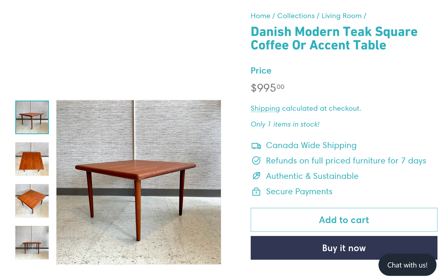 REFINISHED Danish Mid Century Modern Teak Accent Table