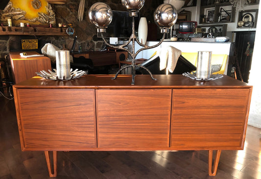 Danish MCM Teak Buffet Bar Ib Kofod-Larsen style 63", 3 doors with hidden handles, perfect - Mid Century Modern Toronto