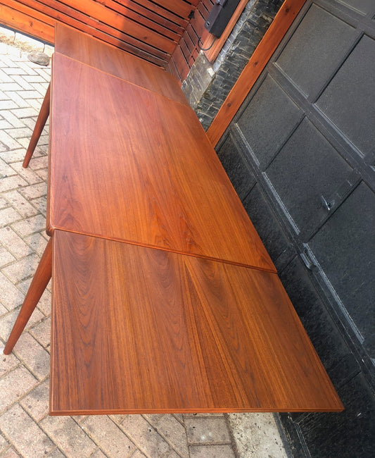 REFINISHED Danish MCM Teak Draw Leaf Table by H. Kjaernulf 55"-97", PERFECT, treated for durability - Mid Century Modern Toronto