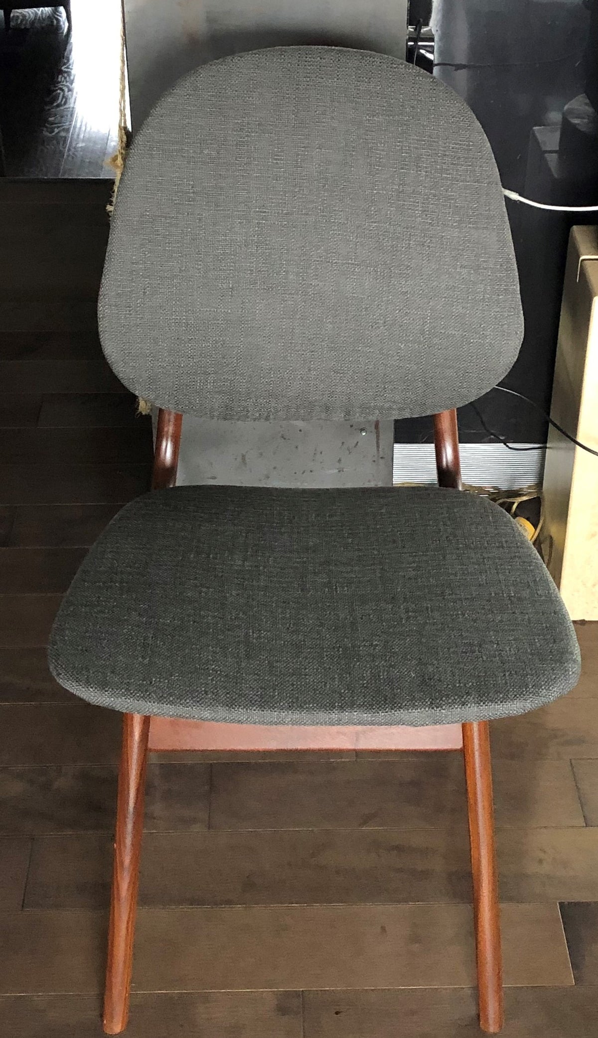 2 RESTORED REUPHOLSTERED Danish MCM Teak Shield Back Chairs by Arne Hovmand-Olsen, grey, each $375 - Mid Century Modern Toronto