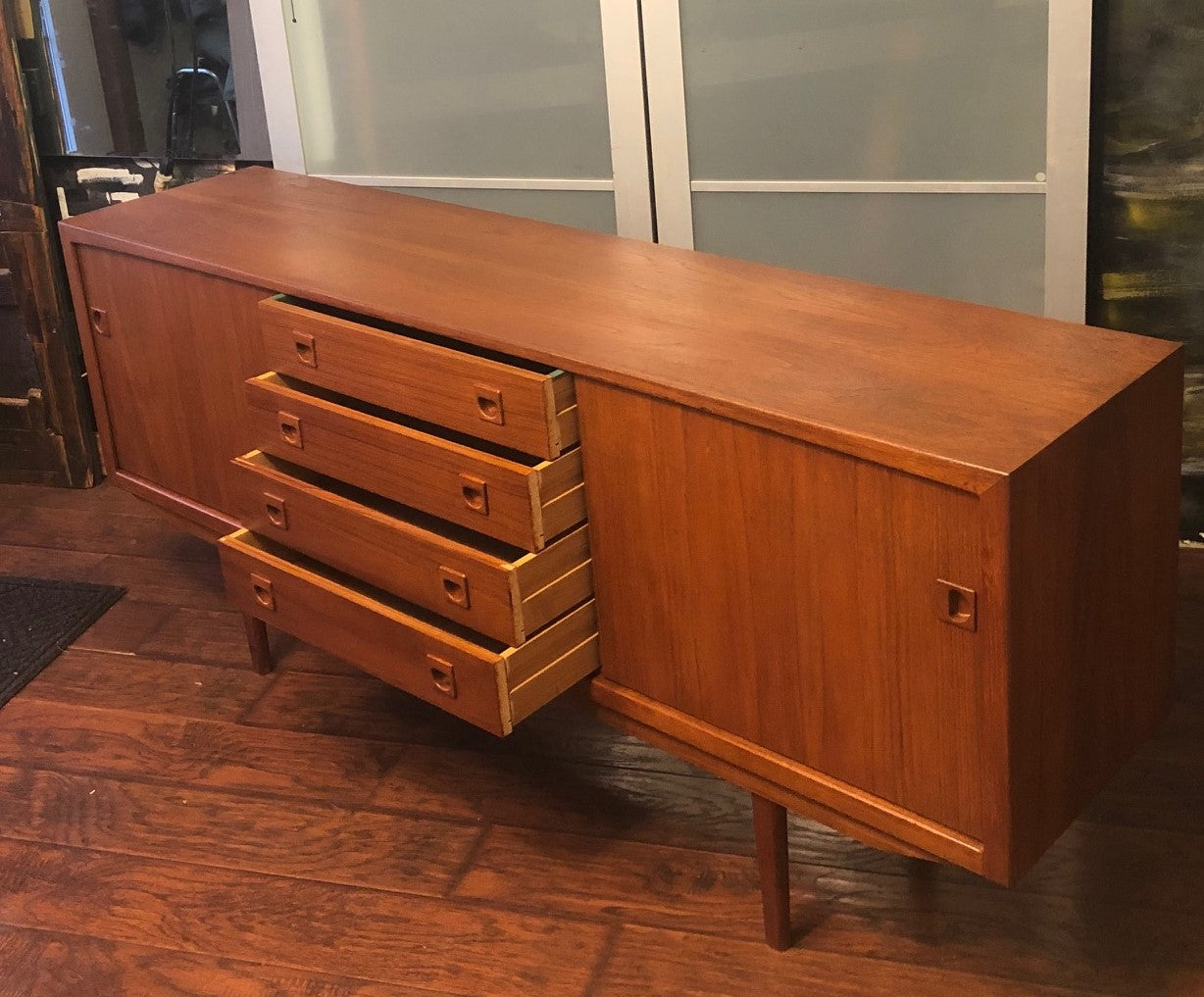REFINISHED Danish MCM  Teak Sideboard Media TV Console 6ft narrow, perfect - Mid Century Modern Toronto