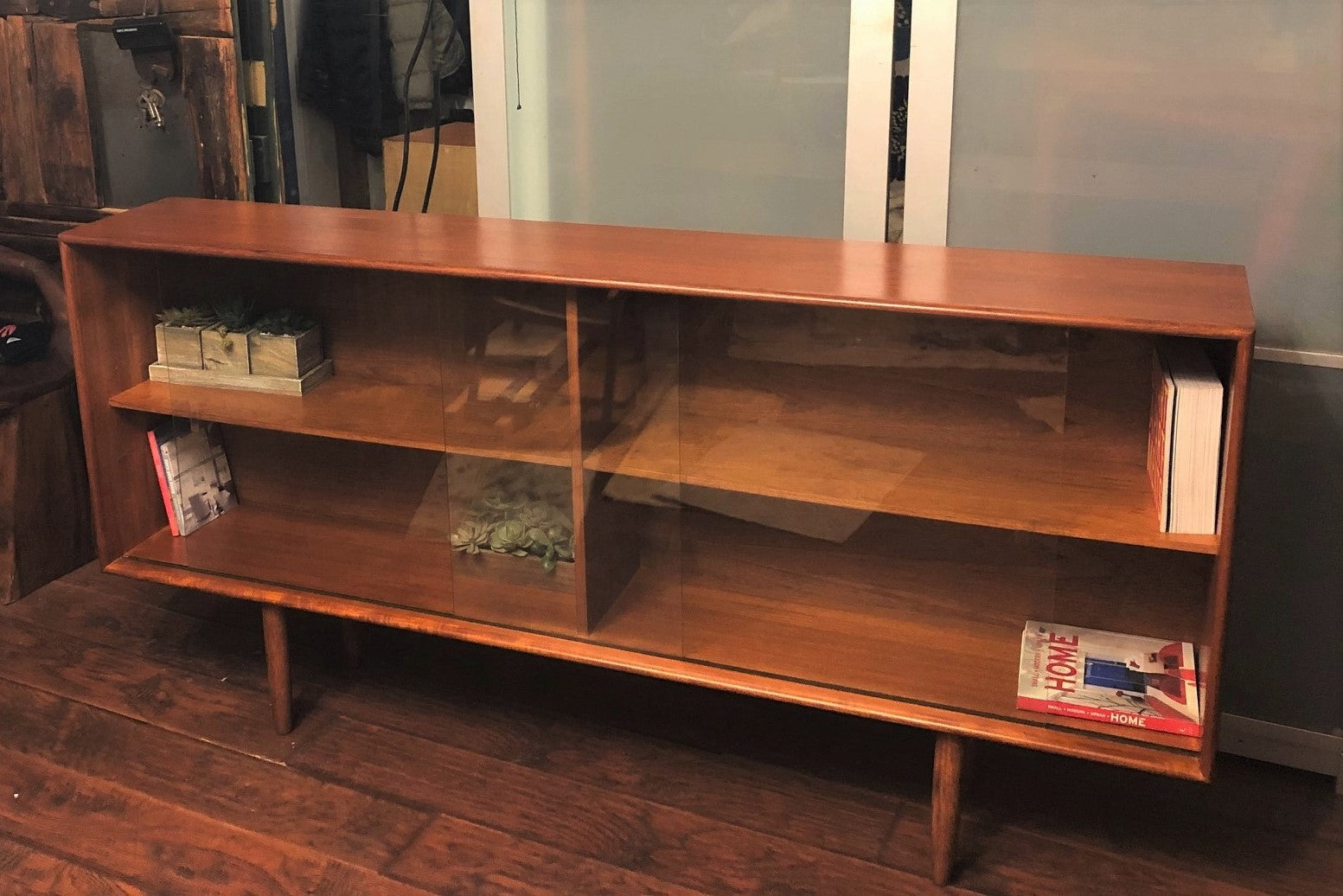 REFINISHED Danish MCM Teak Bookcase Display Narrow, perfect, 70" x H 34' - Mid Century Modern Toronto