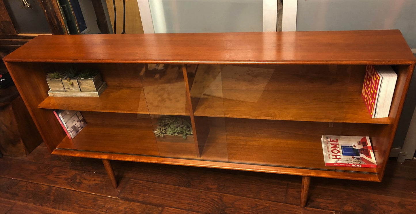 REFINISHED Danish MCM Teak Bookcase Display Narrow, perfect, 70" x H 34' - Mid Century Modern Toronto